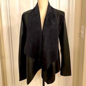 NWT Joan Vass New York Faux Leather Drape Front Jacket – Black – M